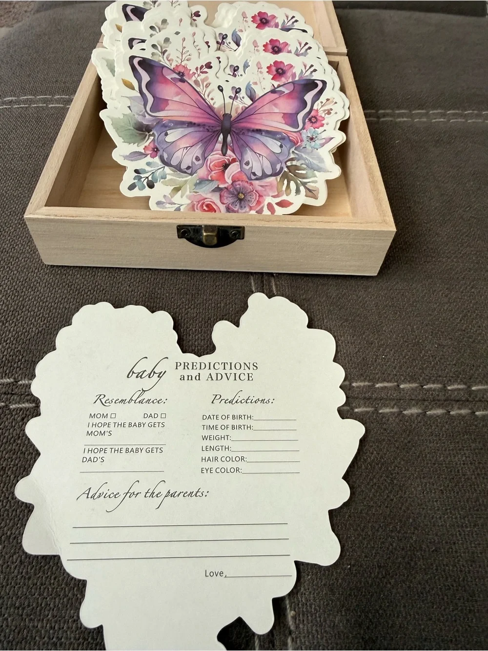 Baby shower advice and Wishes Wooden Keepsake Box with Butterfly Card Set